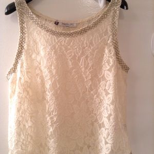 Floral Lace Sleeveless Top w/Beaded Trim